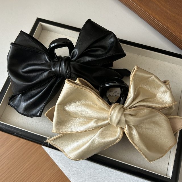 
Ruzhen French retro leather bow hair clip large hair volume multi-grip hair clip for women