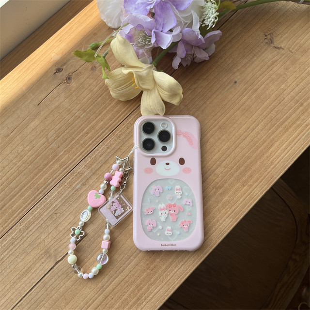 
Korean ins style cute girl heart cartoon hollow big belly rabbit ball bobo rabbit bracelet pendant 16promax suitable for iphone15pro double layer 14 mobile phone case apple 13 anti-fall hard shell