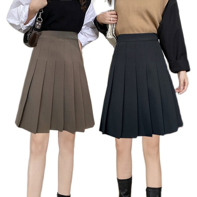 Large size pleated skirt skirt mid skirt women fat mm spring and summer extended college short skirt versatile pear-shaped slim A-line skirt

