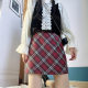 Red plaid retro hip A-line skirt for women in spring and summer 2025 sweet and versatile fat mm slim large-size skirt