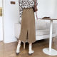 Large-size corduroy hip pocket A-line skirt camel color retro versatile skirt fat mm slim high waist midi skirt