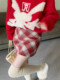 Retro red plaid wool skirt for women in autumn and winter fat m high waist covering belly and slim hip A-line sweet large-size skirt

