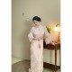 Sweet Tea New Chinese Pearl Jacquard New Chinese Improved Edition Cheongsam Large Size Fat mm Gentle Girl
