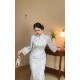 Blue embroidery new Chinese style blue jacquard simple high-end new Chinese style cheongsam dress large size fat mm
