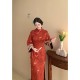 Red eyebrows new Chinese style orange national style white suede embossed large size fat mm cheongsam dress
