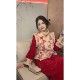 Original design of plum blossom viewing fat mm New Year festive plus velvet vest + cheongsam dress suit winter