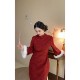Jubilee plus velvet version original design new Chinese style red winter cheongsam dress plus size fat mm