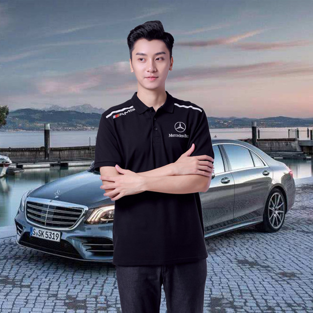 High-end Mercedes-benz T-shirt Genuine Mercedes-benz Black and White POLO shirt Sports Racing AMG Lapel Shirt
