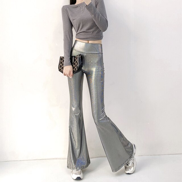 New high-waisted gold-burned leopard print bell-bottom pants for women in spring 2025, slim and slim and long trousers