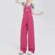 Sweet and cool raspberry pink denim overalls for women in spring and summer new dopamine wear straight wide-leg floor jumpsuit