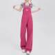 Sweet and cool raspberry pink denim overalls for women in spring and summer new dopamine wear straight wide-leg floor jumpsuit