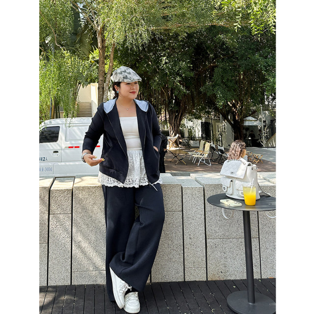 Fat mm spring fashion suit sports two-piece set large size women's sweatshirt and sweatpants casual and comfortable suit 200 Jin [Jin equals 0.5 kg]