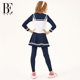 BE van der An 2025 Children's split swimsuit girl girls long sleeves trousers sun protection fake two-piece navy collar

