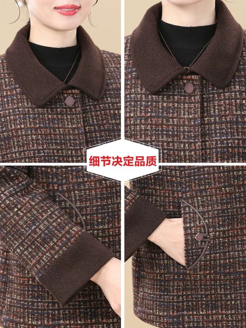 
Q75009 New Mom Winter Short Plaid Woolen Jacket Middle-aged and Old Women Spring and Autumn Collared Fashion Woolen Tops