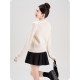 Polka dot tie doll collar milky white knitted cardigan sweater for women spring and autumn new small age-reducing long-sleeved top