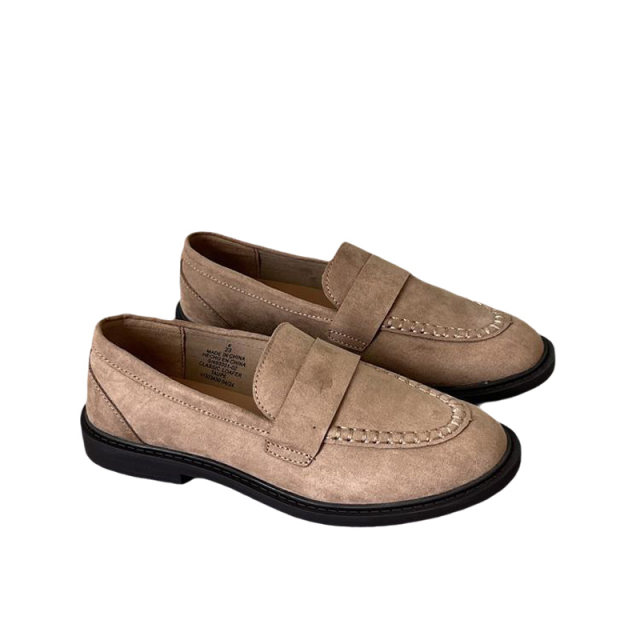 Foreign trade large size export women's loafers low heel small single shoes European and American fashion lazy Maillard color