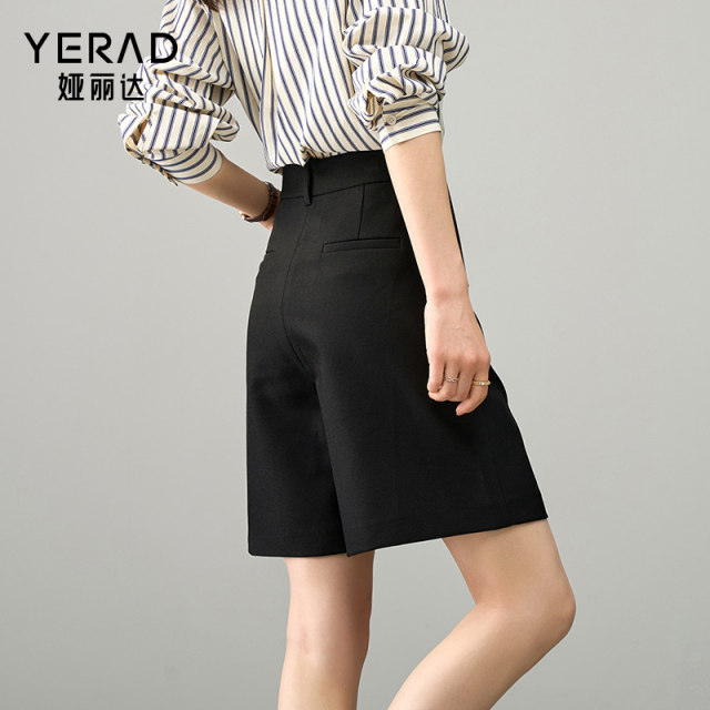 Yalida 2025 new Bermuda shorts female spring and summer casual pants black A -shaped pants pants pants pants