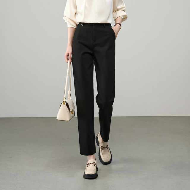 Yalida black straight-leg pants for women casual pants 2025 summer new women's pants lysel cotton trousers trousers