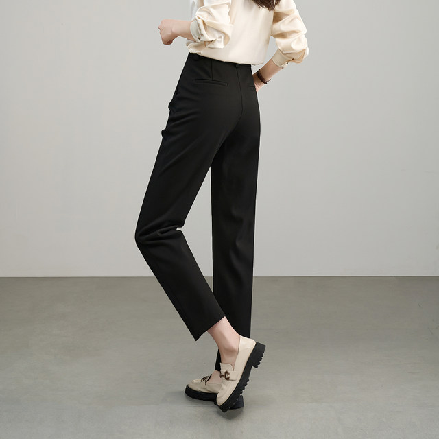 Yalida black straight-leg pants for women casual pants 2025 summer new women's pants lysel cotton trousers trousers