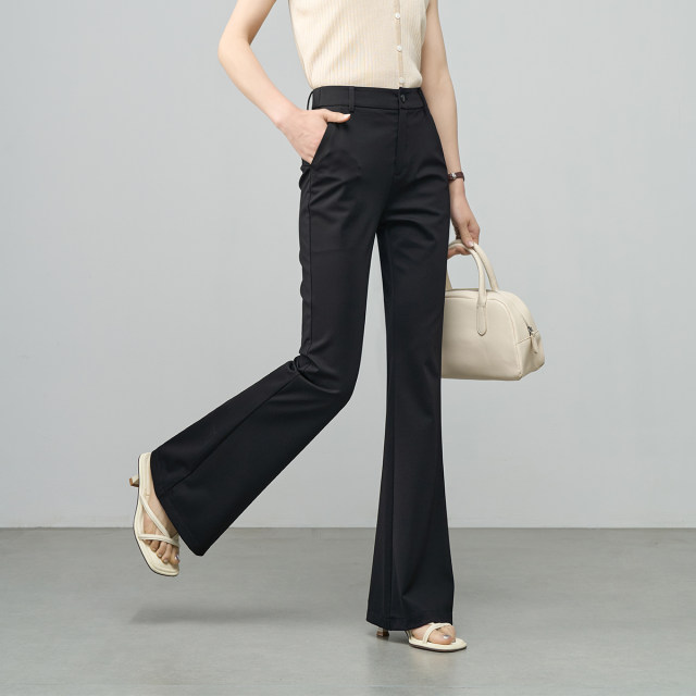 Yalida 2025 new bell-bottom pants for women in summer stretch pants small suit casual pants black micro-flare pants