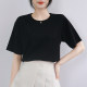 Blue loose Korean style front shoulder round neck pure cotton short-sleeved T-shirt for women in summer 2025 new small half-sleeved top