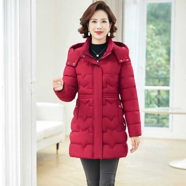 Middle -aged mother Middle -length cotton jacket female plus fertilizer increase cotton jacket 200JIN [Jin is equal to 0.5 kg] cotton jacket outer jacket winter