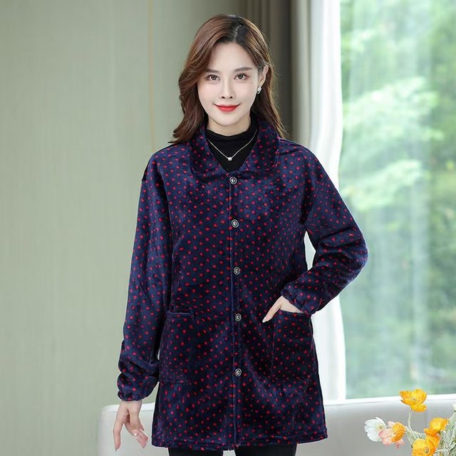 Autumn and winter adult clothing down jacket shirt crystal velvet long sleeve plus velvet warm and dirt-resistant loose apron work clothes for women
