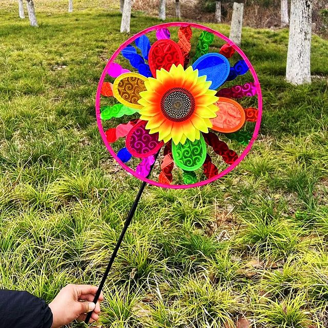 Children's toys outdoor double-layer colorful sequins sunflower windmill courtyard decoration stroller mounted windmill stall