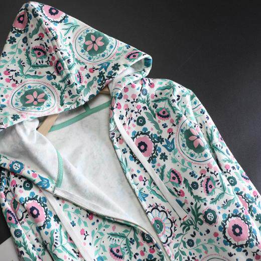 Pure cotton thick soft knitted print hooded zipper sweatshirt for women long-sleeved cardigan floral jacket large size spring and autumn