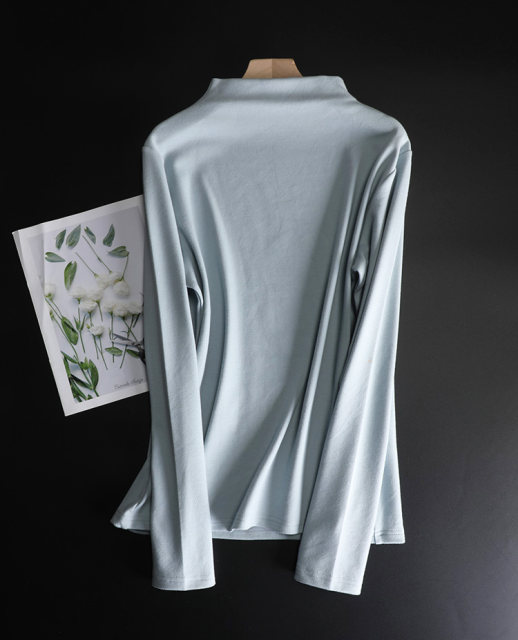 White female half -tall and small -led knitted long -sleeved T -shirts women with soft elasticity thick spring and autumn bottom shirt large size
