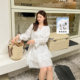 
DM100 large size 100% women's clothing autumn slightly fat mm vacation style small white skirt lace pure cotton dress