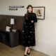 DM100 large size 100% women's slightly fat mm autumn and winter butterfly embroidery fake two-piece waist velvet dress