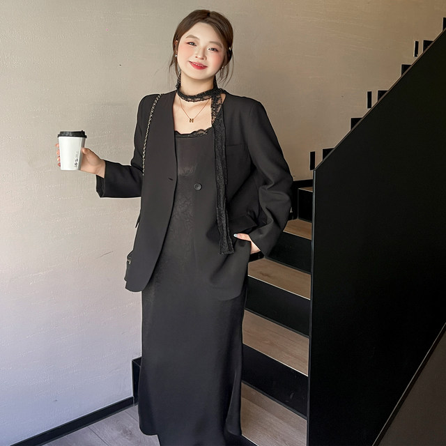 
DM100 Large Size 100% Women's Fall Smash mm French Temperament A-version suspender skirt slim acetic acid dress