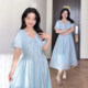 DM100 Large Size 100% 2025 Summer New Women's Decoration High Waist Elegant V-neck Ruffle Short Sleeve Dress
