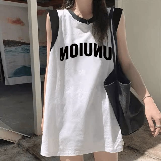Black pink fake two -piece sports suspender vest Female wearing loose and thin design sensation, sleeveless shoulder top
