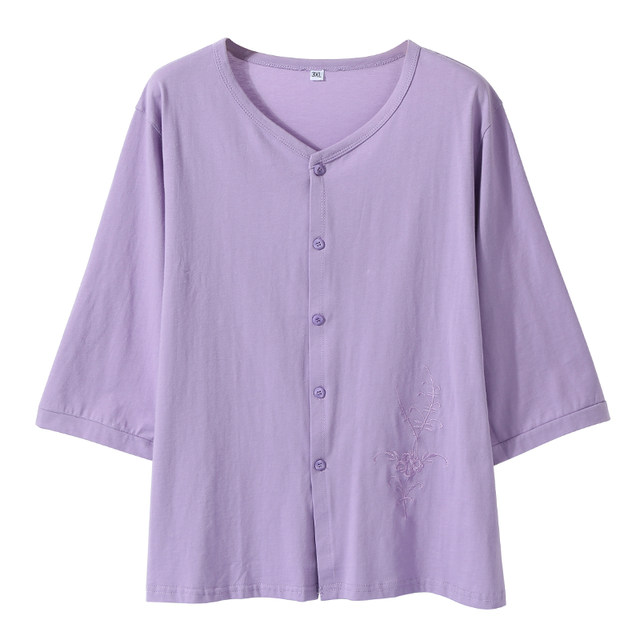 Mom's large size middle-aged and elderly 7-quarter sleeve T-shirt cardigan double-breasted pure cotton cardigan plus fat plus large-scale underwear sweat shirt
