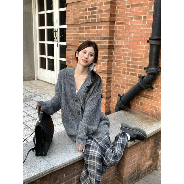 Adan gray plaid skirt autumn and winter Korean style high waist slim and versatile temperament commuting A-line fishtail skirt for women
