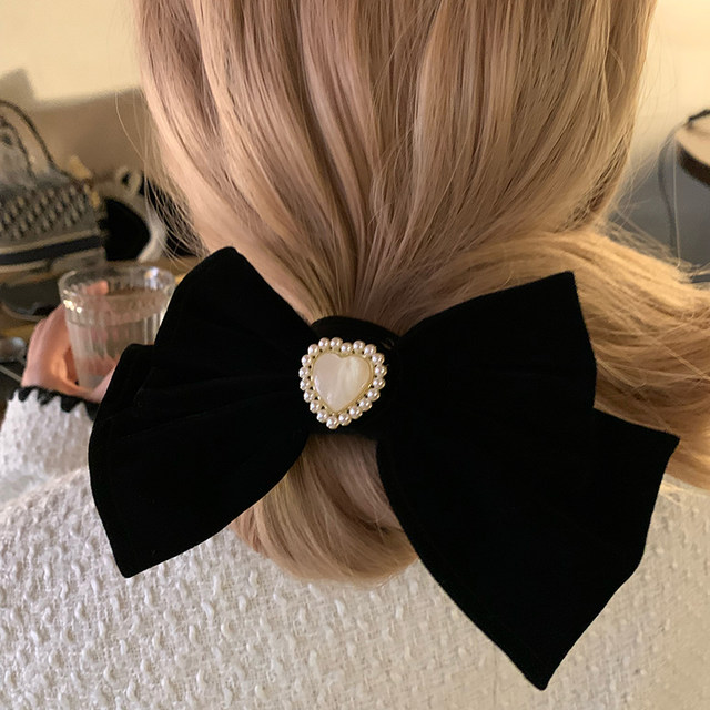 Pearl Love Bow Hair Clip ~ Black Clip High-end Retro French Style Top Clip Hair Accessory