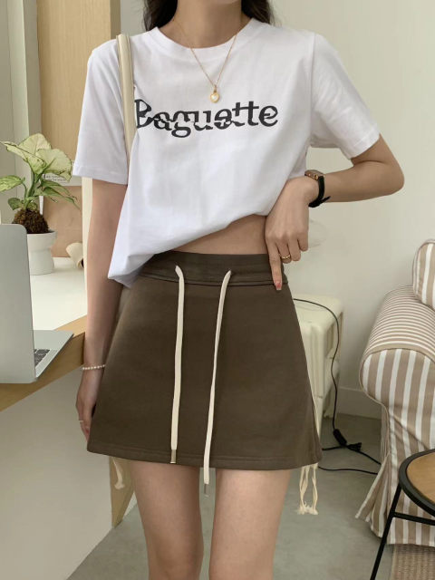 Pocket drawstring Sports Halway Skirt Female Spring New High Limin Short Aid A -line hip short skirt Besides
