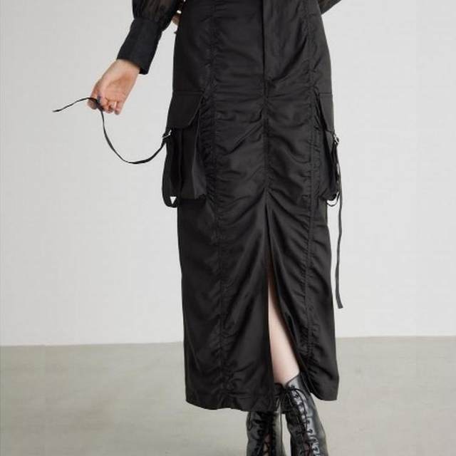 *0431 single women's R brand spring and autumn new product mid-length fashion pocket pleated skirt sweet and versatile