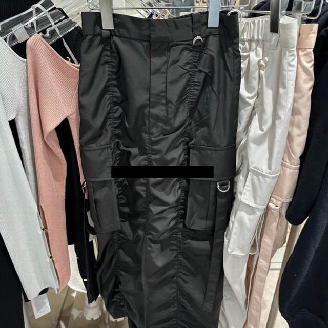 *0431 single women's R brand spring and autumn new product mid-length fashion pocket pleated skirt sweet and versatile
