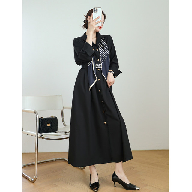 Internet celebrity fashion large-size autumn new high-end shirt dress women's loose long skirt waist-hugging jacket
