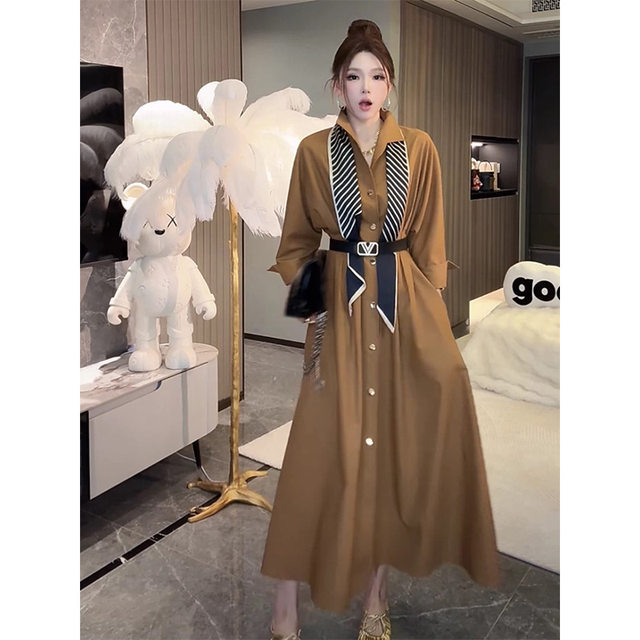 Internet celebrity fashion large-size autumn new high-end shirt dress women's loose long skirt waist-hugging jacket