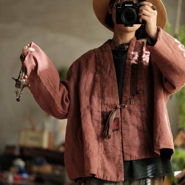 Imitation of fragrant clouds printed flax loose cotton jacket jacket 1922
