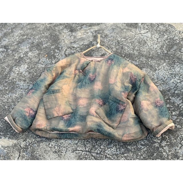 4386 Soft and waxy ramie printed loose cotton coat Traditional hand-sewn buttoned slant-breasted cotton coat