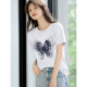 XWI Xinwei Gradient Butterfly Printed Pattern Short Sleeve T-shirt Women's Summer Commuter Versatile Top
