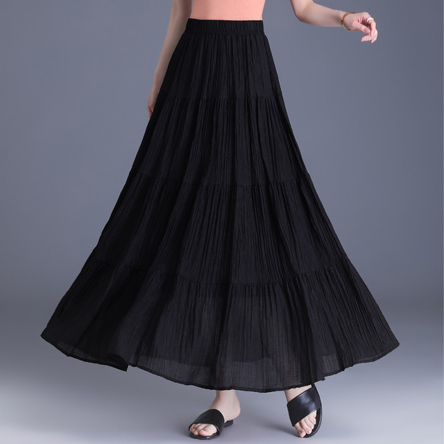 2024 Spring and Summer New Black Slimming Versatile Cake Skirt High Waist Large Size A-Line Long Skirt Pleated Skirt Umbrella Skirt