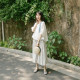 Ink plum spring, summer and autumn ramie white elastic strap flowing playful skirt literary and versatile large pose casual skirt for women
