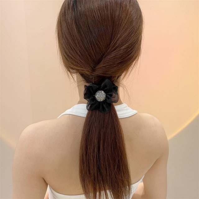 
Niche flower hair circle Organza temperament Japanese and Korean women simple retro rhinestone rope women tied hair rubber band promotion