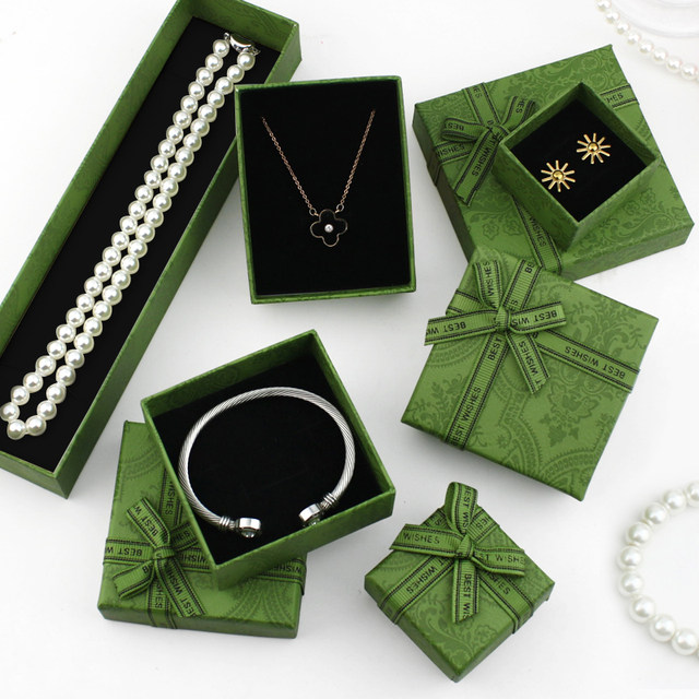 Retro green bow jewelry box jewelry box heaven and earth cover jewelry packaging box earring box necklace box gift box
